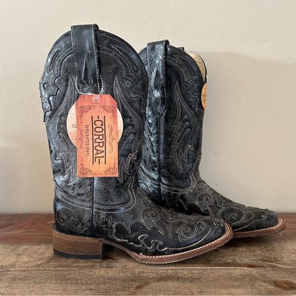 Corral 7.5 Black Snake Inlay Cowboy Boots - Picture 1 of 6